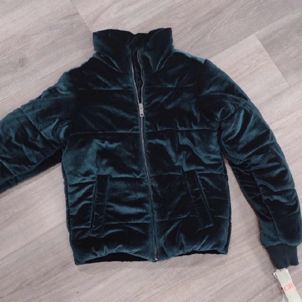 Gianni Bini Dark Green Velvet Puffer Jacket